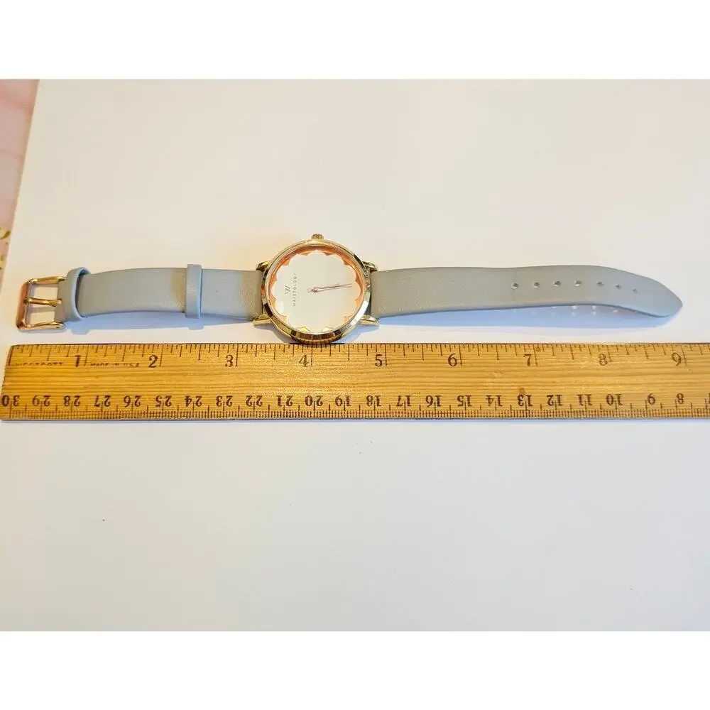 Wristology Women's Quartz Watch 38mm Gold Case Gray Leather Band, New Battery